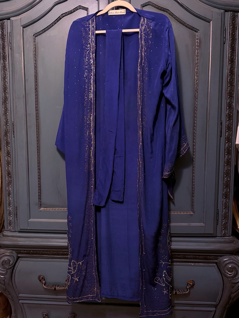 Recycled Sari Silk Blue Boho Star Ibiza Kimono